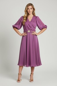 Rozkloszowana sukienka z szyfonu z elastycznym paskiem