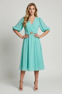 Rozkloszowana sukienka z szyfonu z elastycznym paskiem