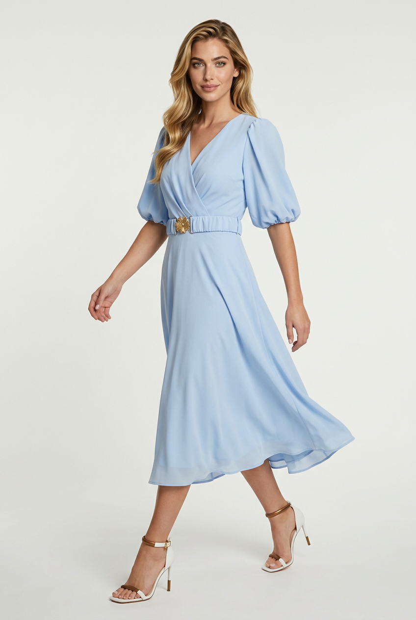 Rozkloszowana sukienka z szyfonu z elastycznym paskiem