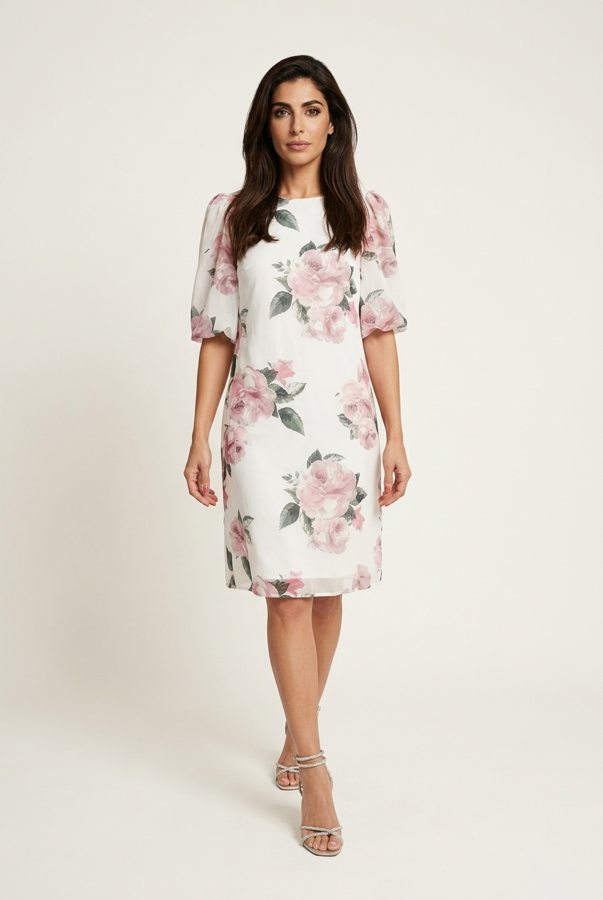 Prosta sukienka z bufiastymi rękawami